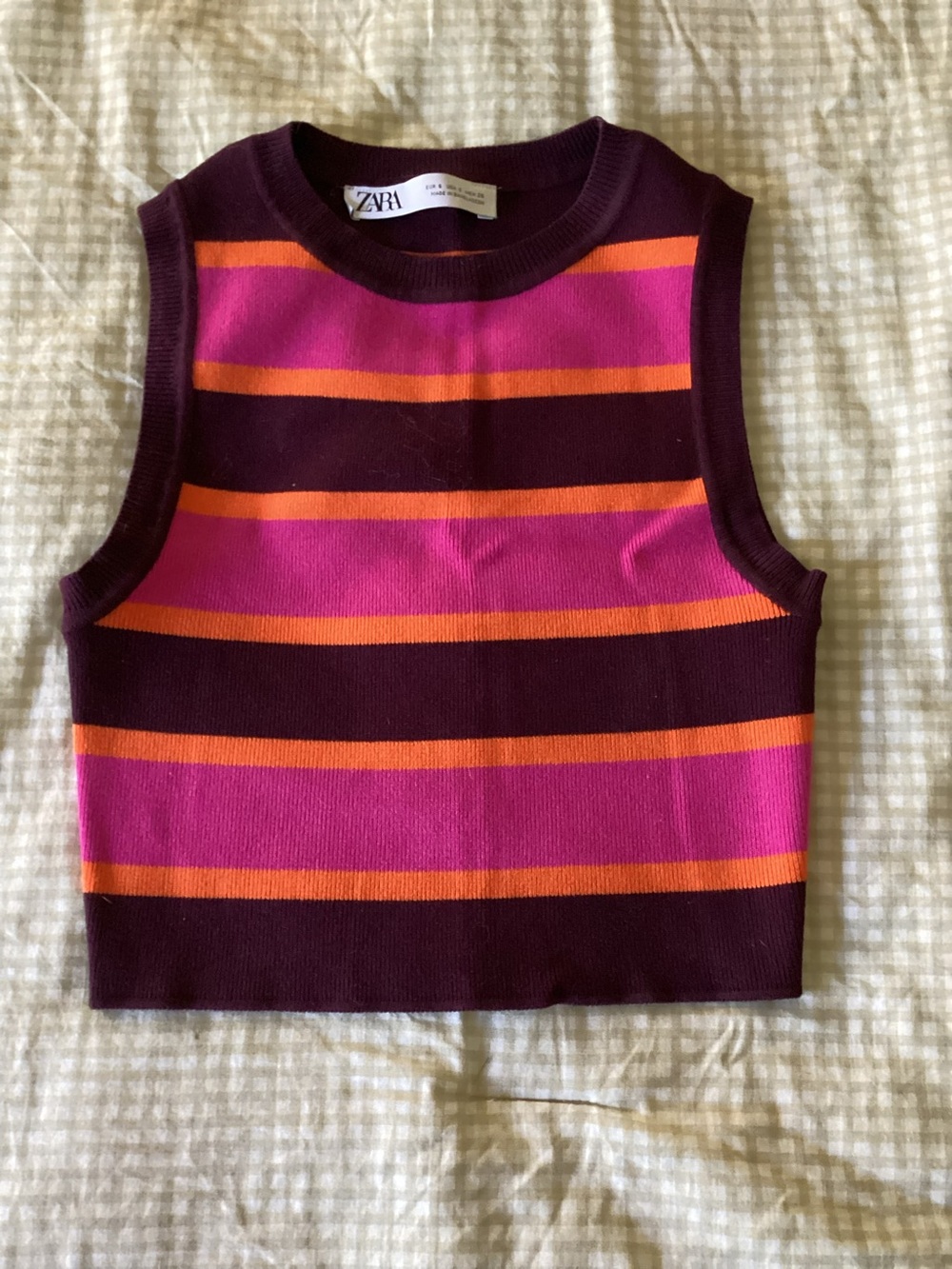 Zara Burgundy Pink Orange Striped Sleeveless Knit Tank